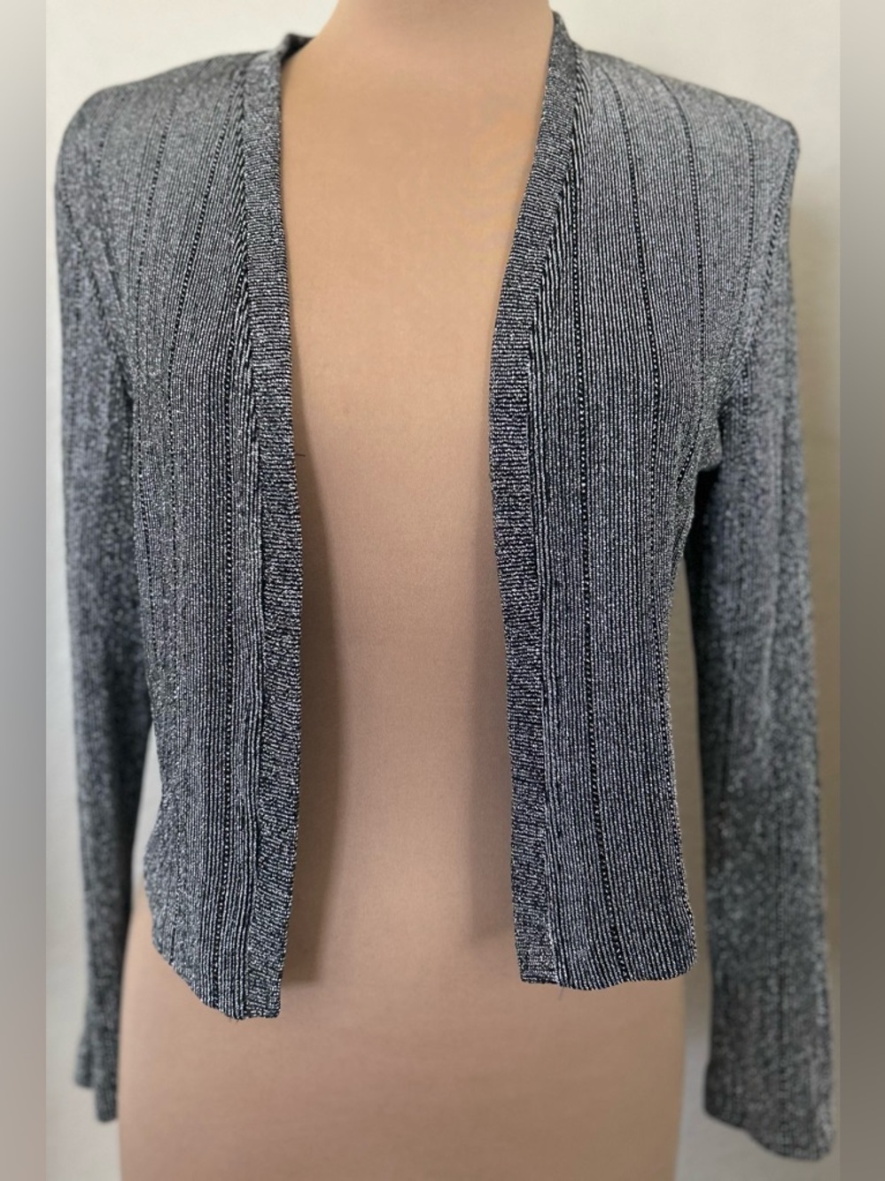 Open-Front Ribbed Formal Cardigan